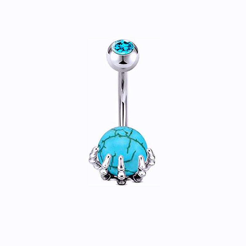 Piercing de nombril turquoise en forme de tête de mort pour femme