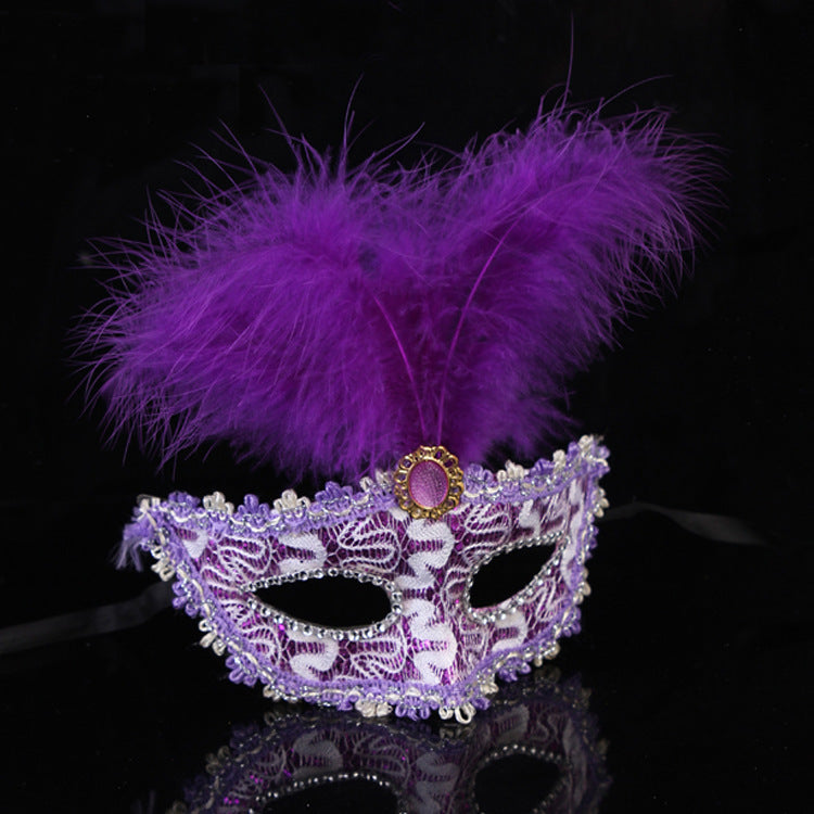 Máscara de plumas y gemas de colores sólidos para Halloween, a la moda para mujer