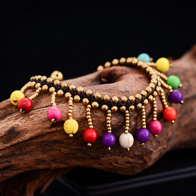 Tobillera bohemia con borlas trenzadas hechas a mano