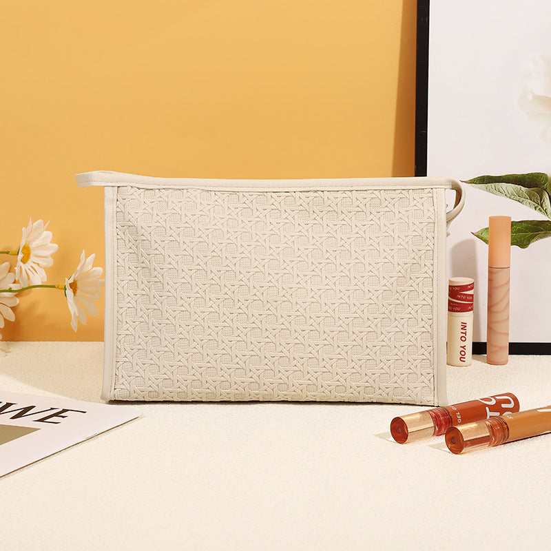 Bolsa de cosméticos sencilla de cuero de color sólido