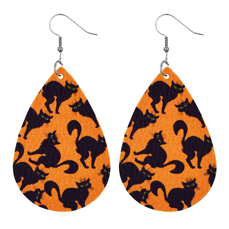 Halloween Women'S Leather Spider Pumpkin Earrings