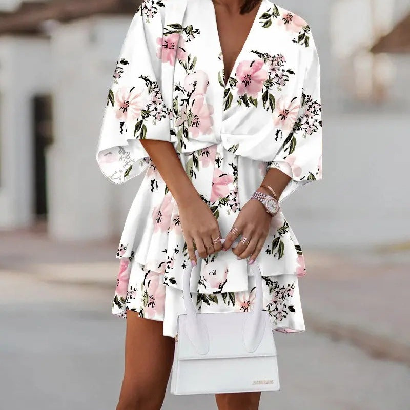Vestido informal bohemio con cuello en V y mangas dolman para mujer