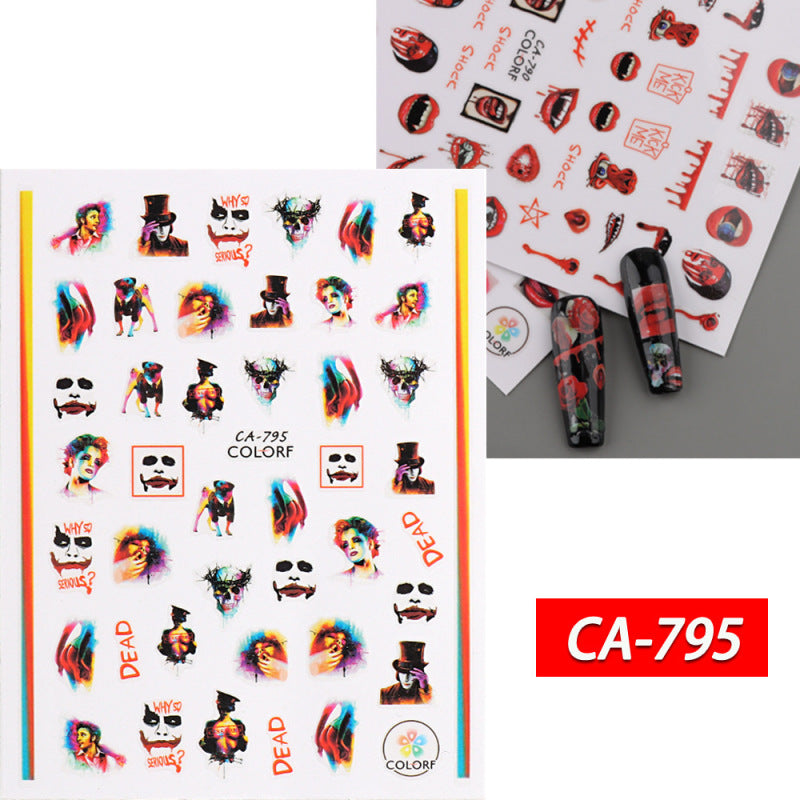 Autocollants adhésifs pour ongles Motif tête de mort et sorcière rouge pour Halloween