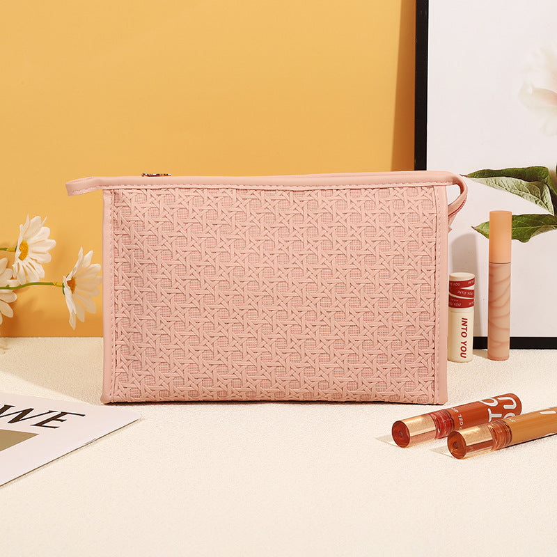 Bolsa de cosméticos sencilla de cuero de color sólido
