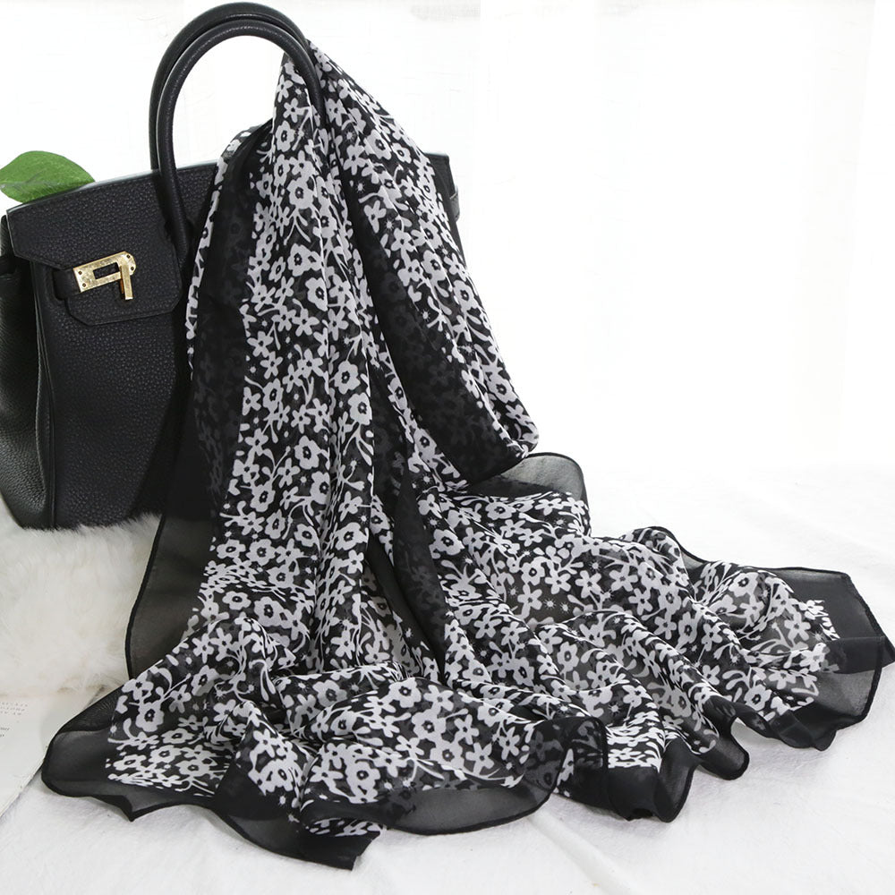 Elegante bufanda de gasa con estampado floral para mujer