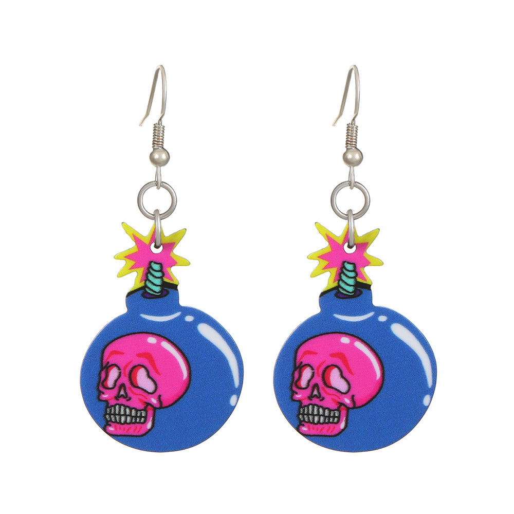 Halloween Women Fashion Creative Bat Skull Acrylic Earrings