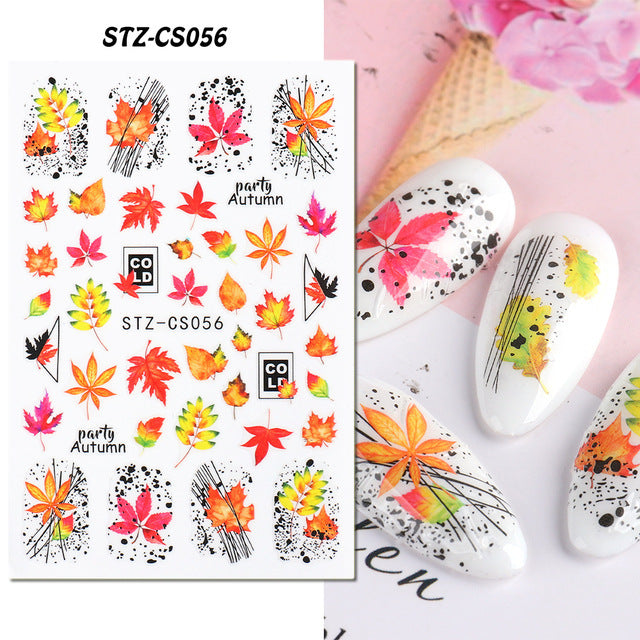 Halloween Skull Autumn Maple Leaf Pumpkin Ghost Nail Stickers