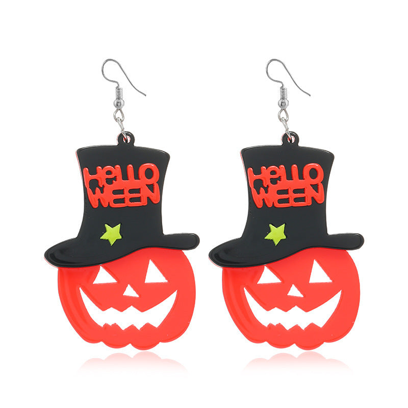 Pendientes de calavera de calabaza con diseño de Halloween para mujer