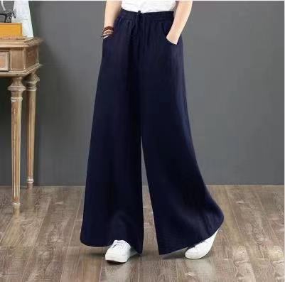 Women Fashion Casual Solid Color Cotton Linen Pants