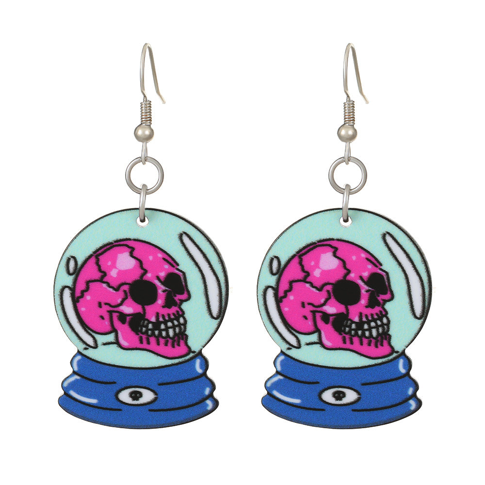 Halloween Women Fashion Creative Bat Skull Acrylic Earrings