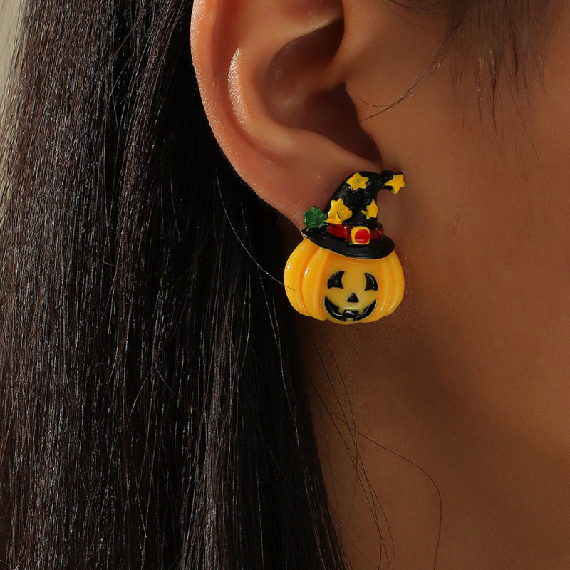 Halloween Resin Ghost Pumpkin Earrings for Women