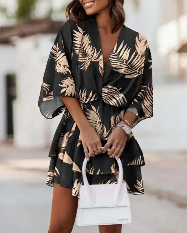 Vestido informal bohemio con cuello en V y mangas dolman para mujer