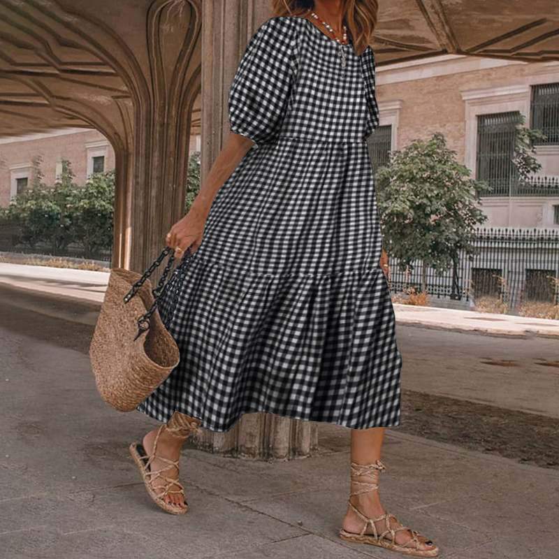 Summer Women Casual Bohemian Short Sleeve Polka Dot Dress