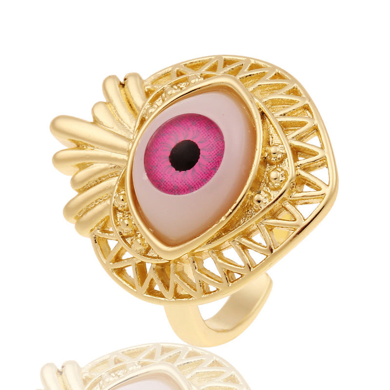 Anillos creativos de moda con diseño de ojo malvado bañados en cobre para mujer