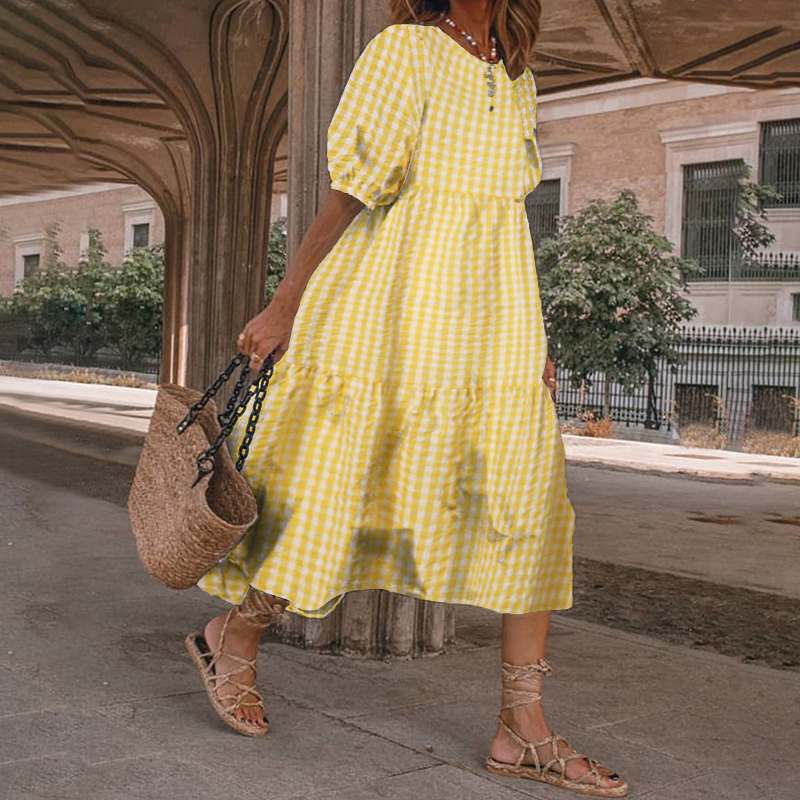 Summer Women Casual Bohemian Short Sleeve Polka Dot Dress
