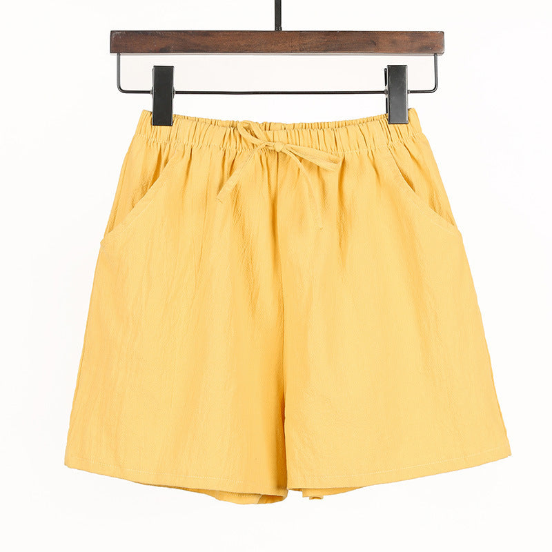 Women Linen Cotton Sports Casual Wide Leg Shorts