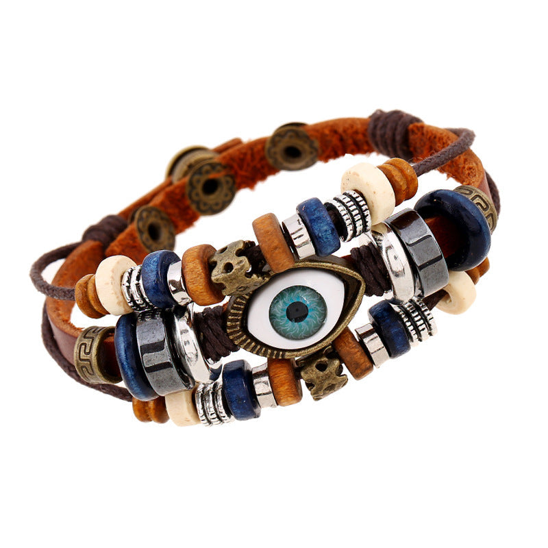 Bohemian Luck Eye 3-Layer PU Leather Bracelet