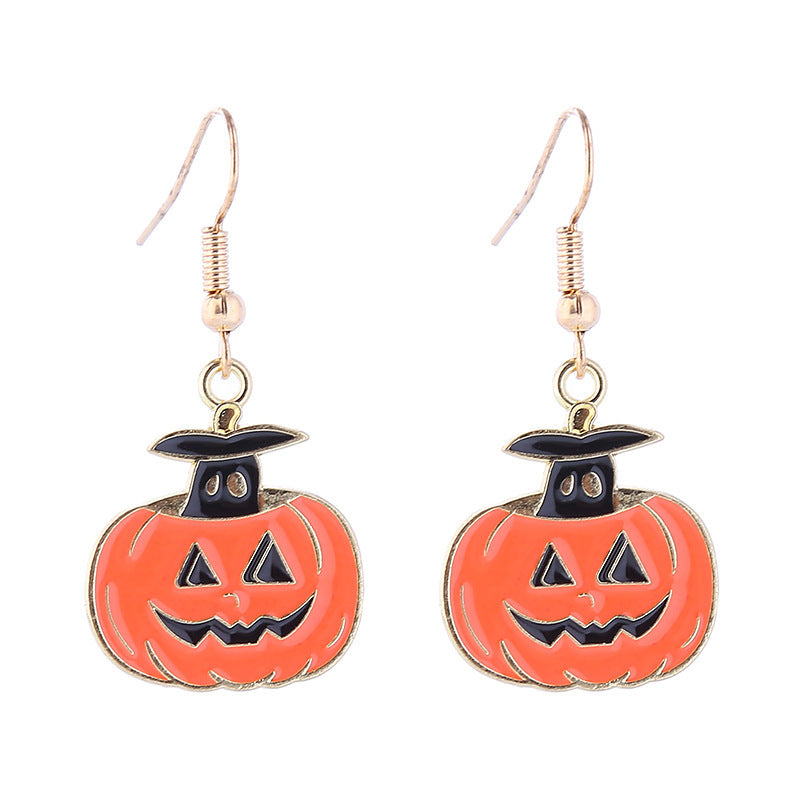 Pendientes de aleación con diseño de calavera, araña y calabaza de Halloween para mujer