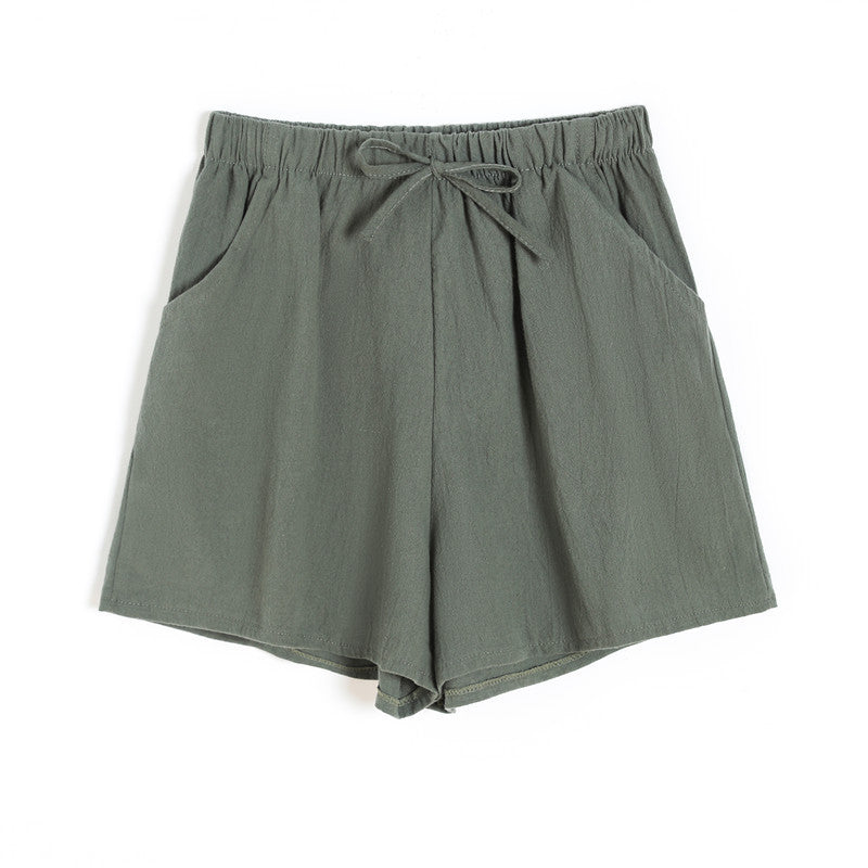 Women Linen Cotton Sports Casual Wide Leg Shorts