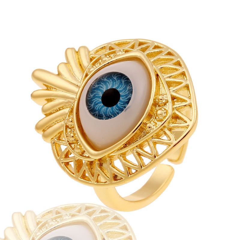 Anillos creativos de moda con diseño de ojo malvado bañados en cobre para mujer