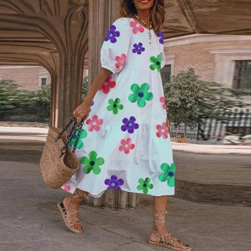 Summer Women Casual Bohemian Short Sleeve Polka Dot Dress