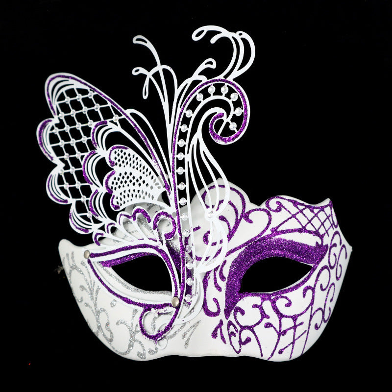 Masque en métal drôle en dentelle à la mode, masque papillon en fer rose doré pour hommes et femmes