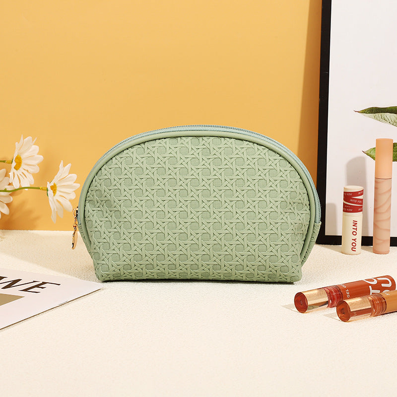 Bolsa de cosméticos sencilla de cuero de color sólido
