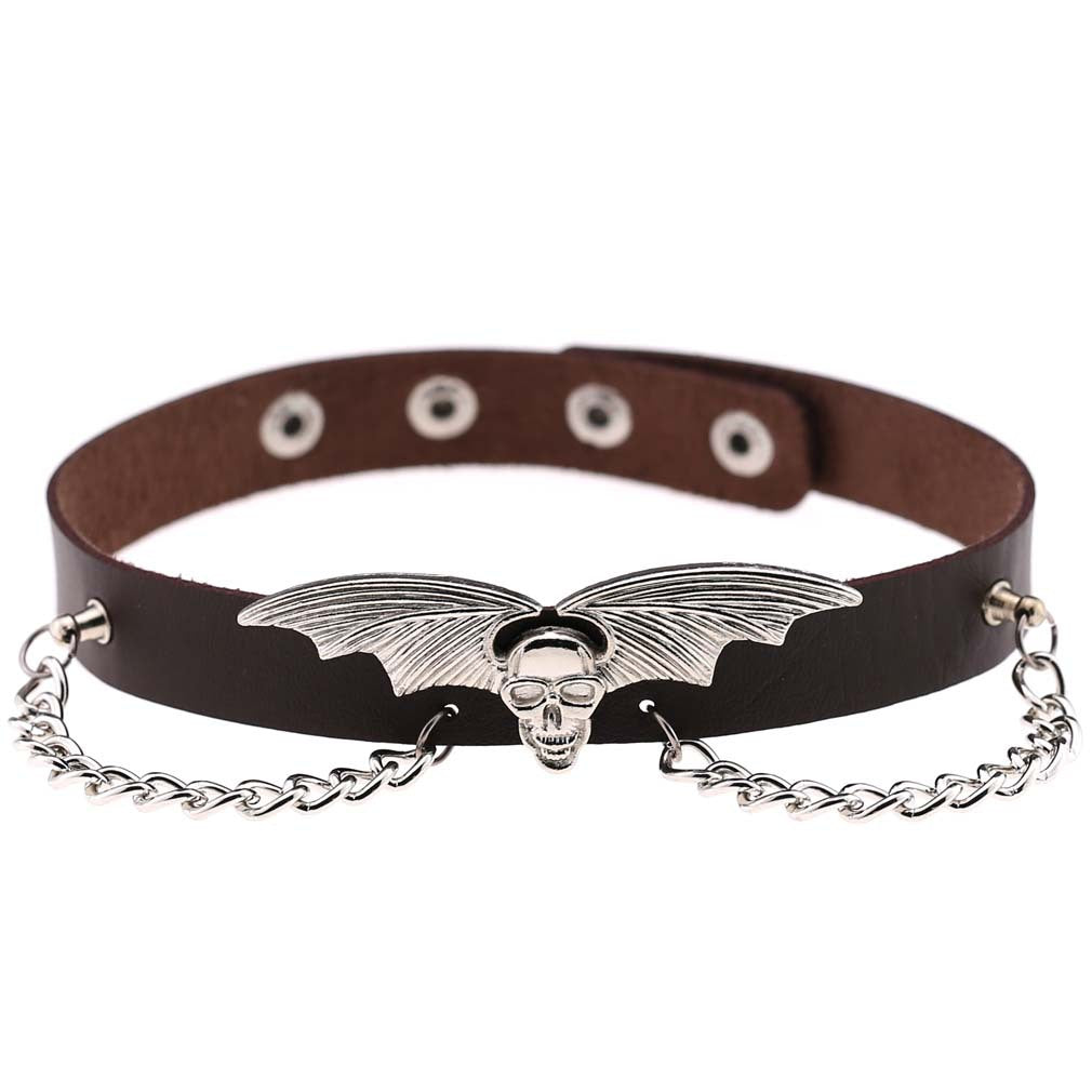 Gargantilla de Halloween punk con alas de murciélago y calavera para mujer