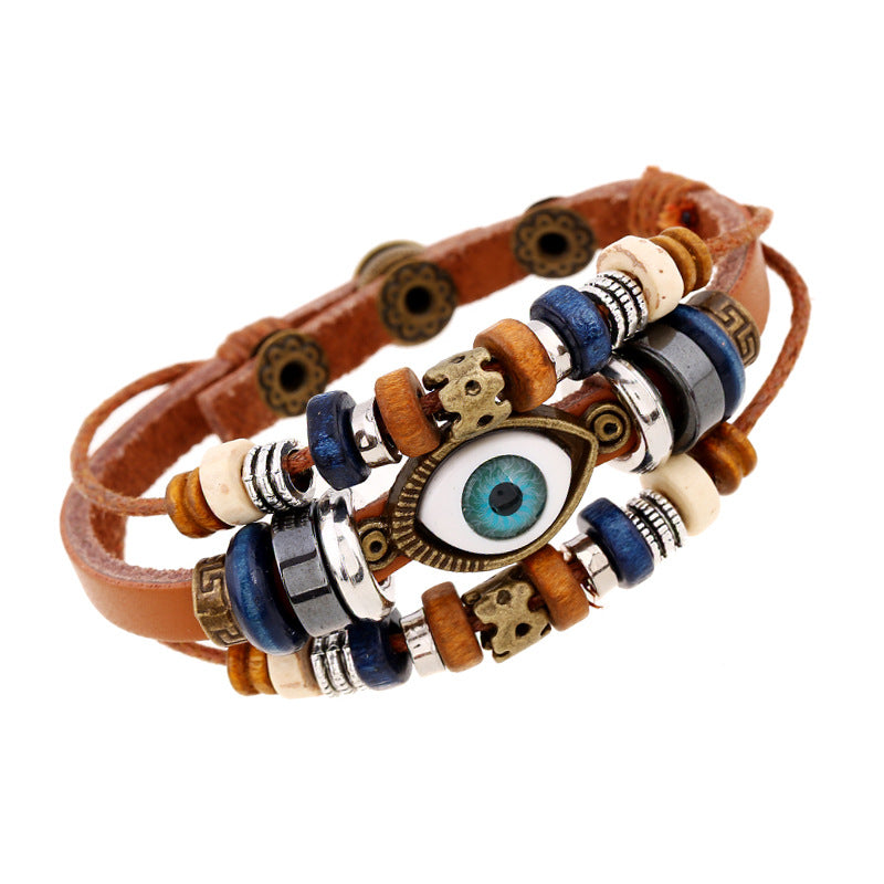 Bohemian Luck Eye 3-Layer PU Leather Bracelet