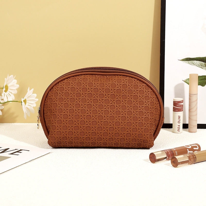 Bolsa de cosméticos sencilla de cuero de color sólido