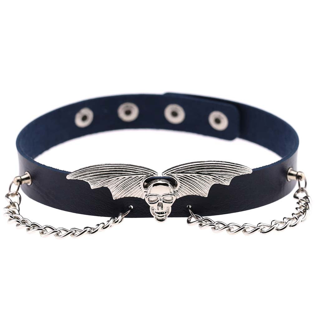Gargantilla de Halloween punk con alas de murciélago y calavera para mujer