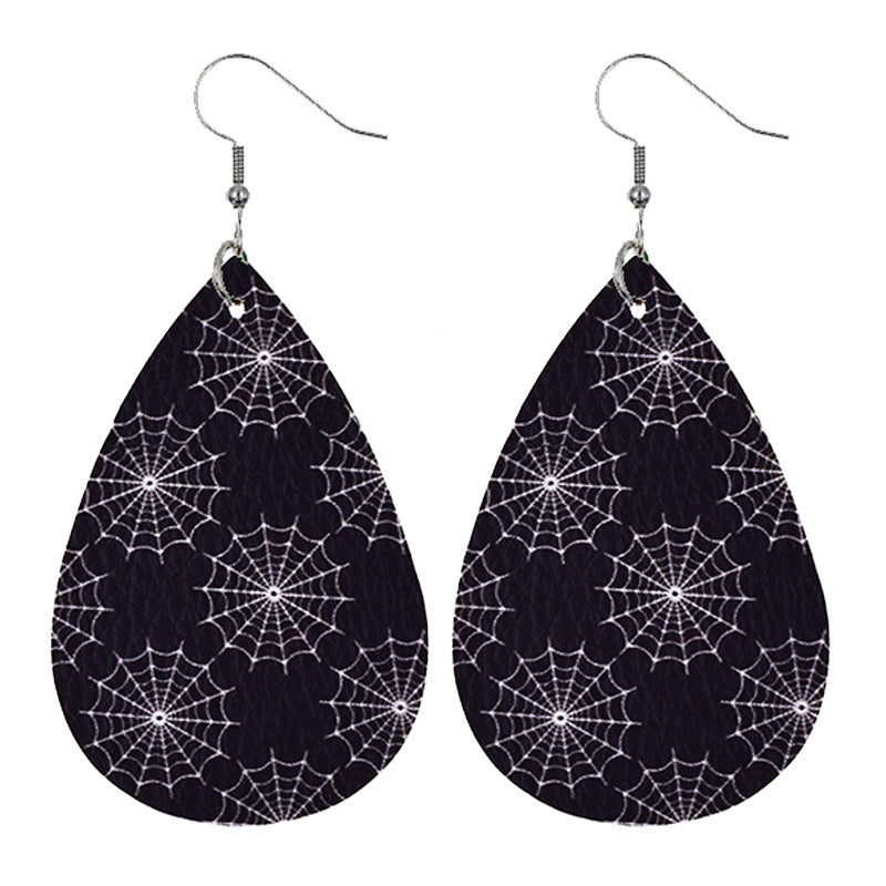 Halloween Women Fashion Leather Pumpkin Skull Earrings