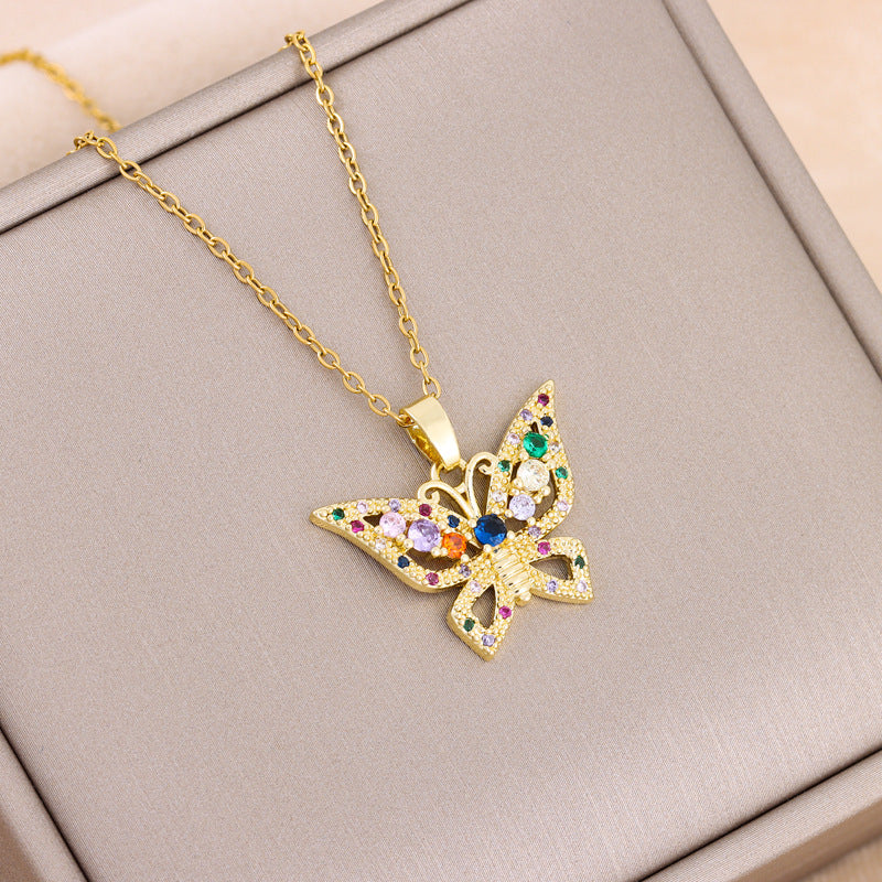 Collar con colgante de mariposa multicolor bohemio