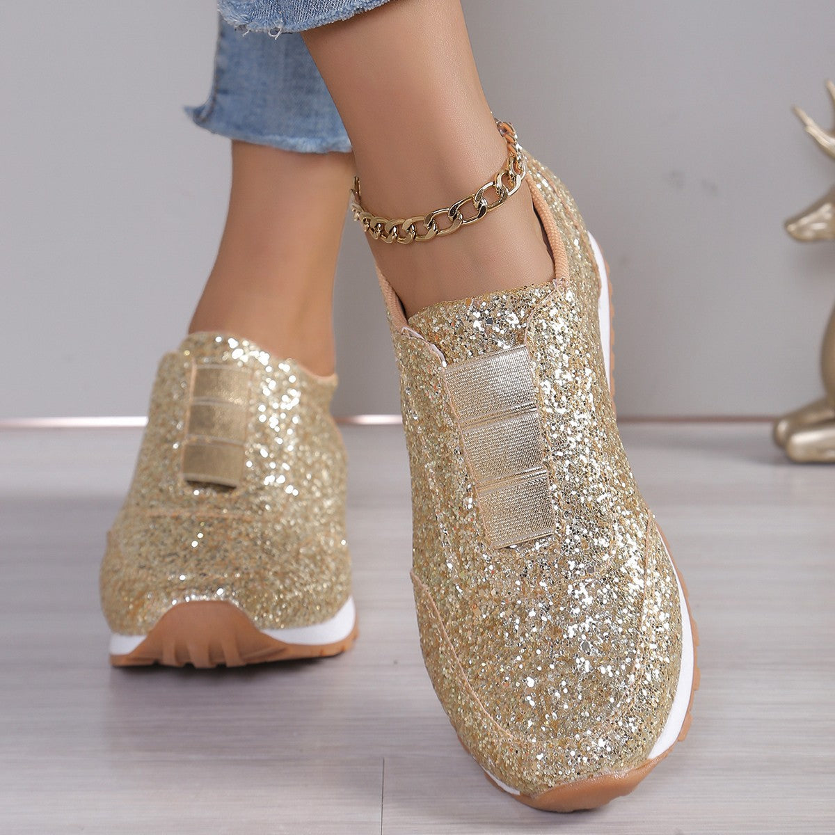 Plus Size Women Fashion Sequined Sneakers