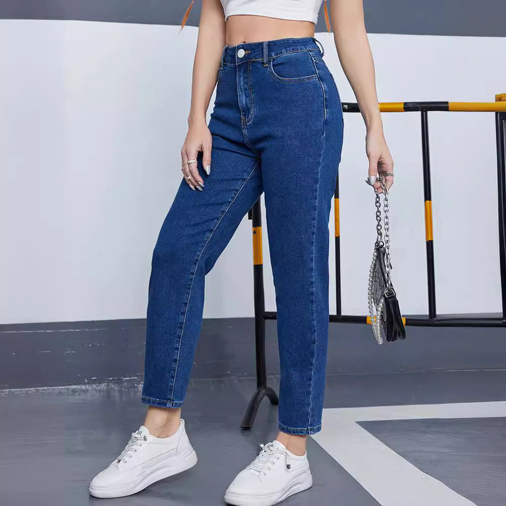 Vaqueros holgados de cintura alta de color liso informales para mujer