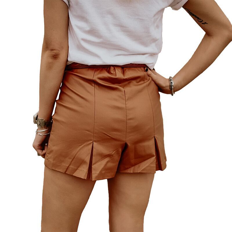 Pantalones cortos de satén de color liso a la moda para mujer