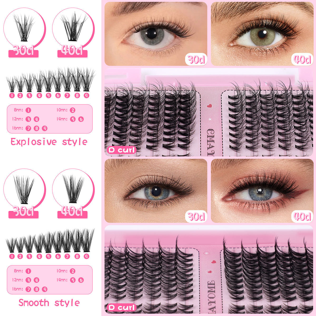 Juego de pestañas postizas naturales de un solo grupo, de 8 a 16 mm de grosor, para mujer