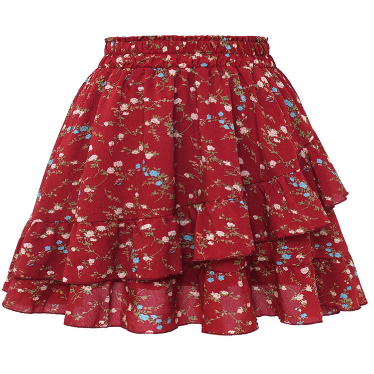 Falda elegante con volantes y estampado floral irregular a la moda para mujer