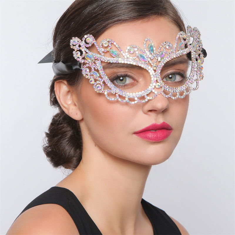 Masque d'Halloween multicolore à strass pour femme