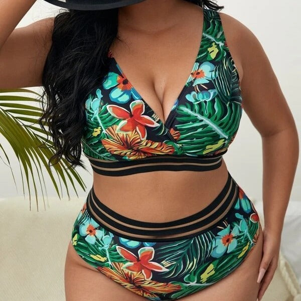 Traje de baño de bikini de cintura alta con estampado de talla grande sexy a la moda para mujer