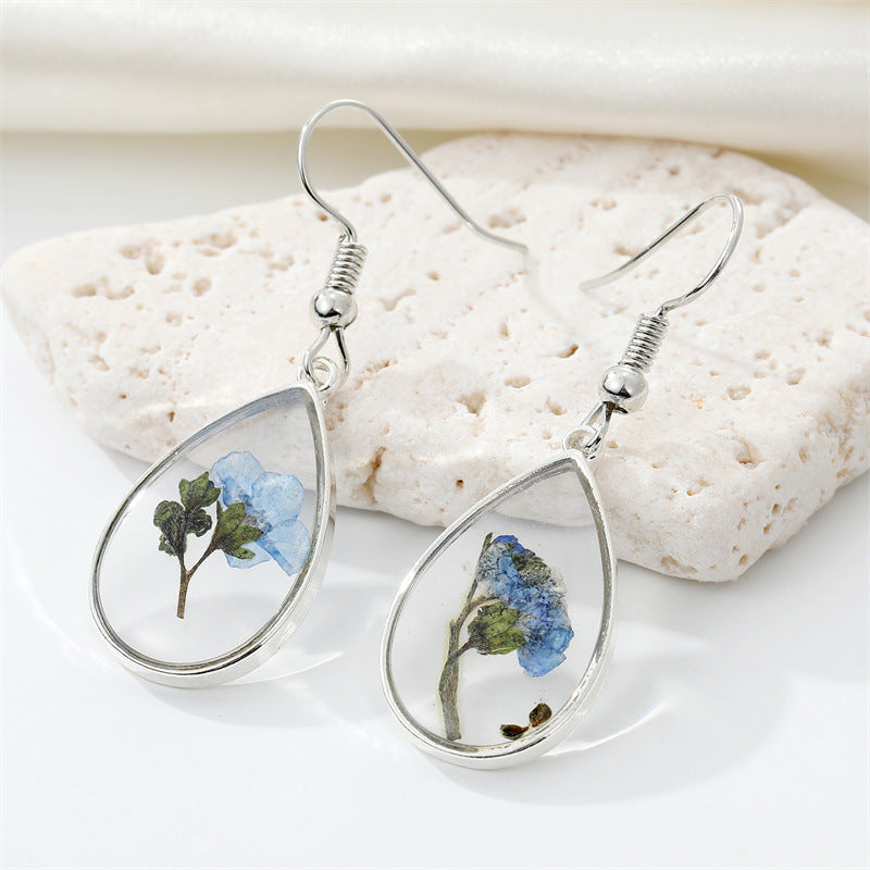 Women Bohemian Transparent Resin Eternal Flower Earrings