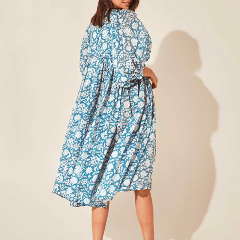 Summer Floral Print Women Loose Casual Boho Dress