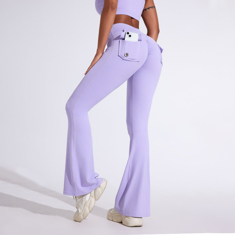 Pantalon de yoga sexy à poches de couleur unie pour femme