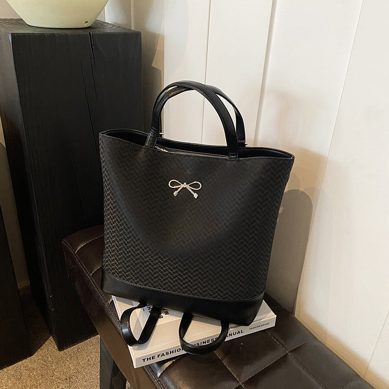 Women Fashion Solid Color Butterfly Buckle Tote Bag