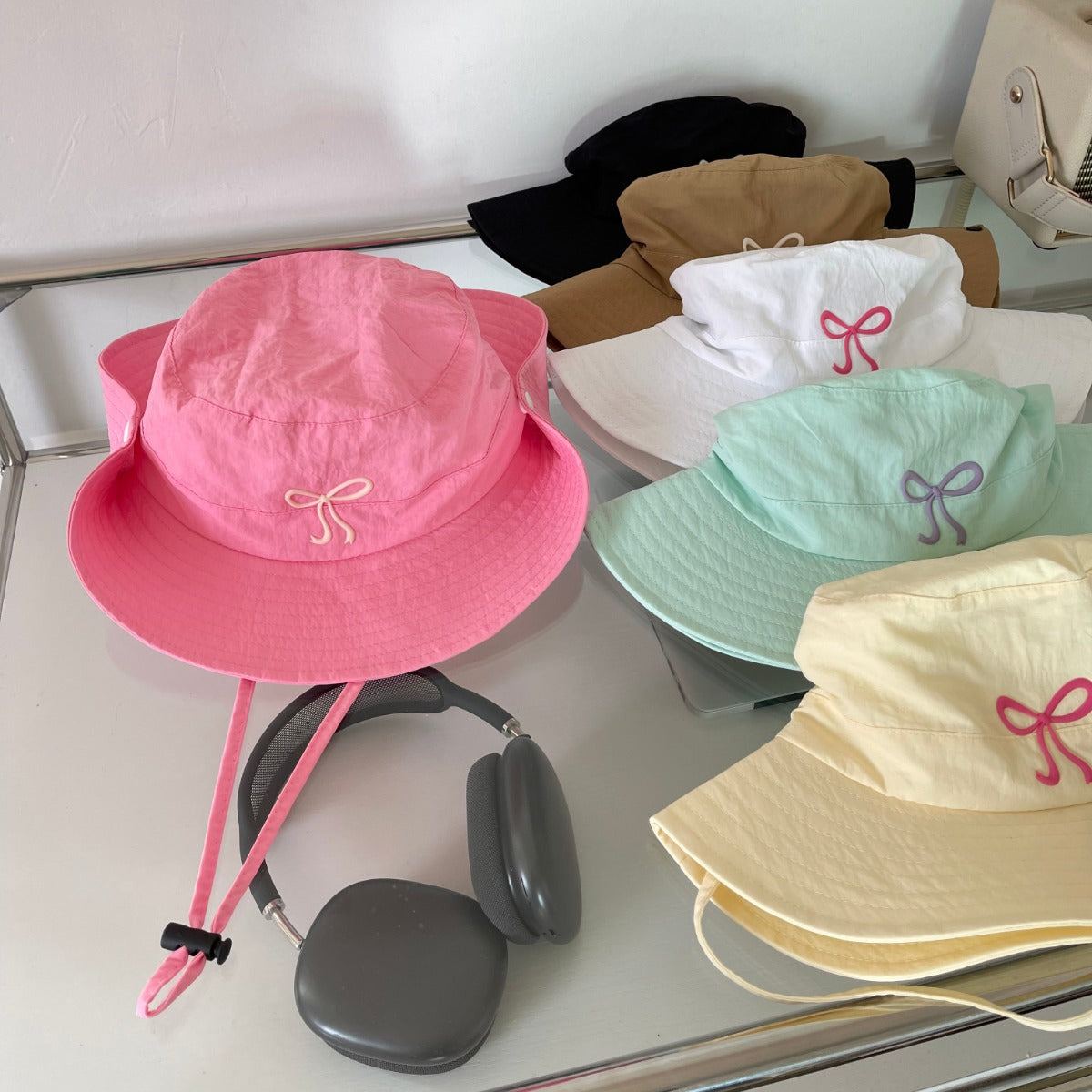 Chapeau bob tendance pour femme, joli et mignon, avec nœud rose