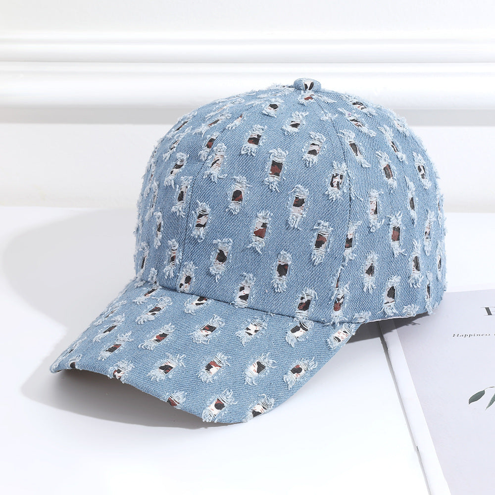 Gorra de béisbol vaquera rasgada informal para mujer
