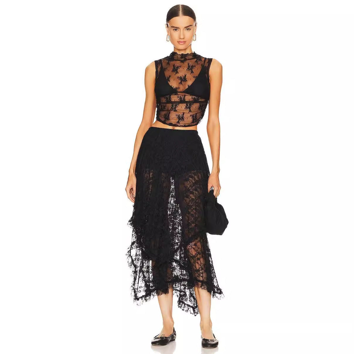 Women Fashion Irregular Lace High Waist Skirt