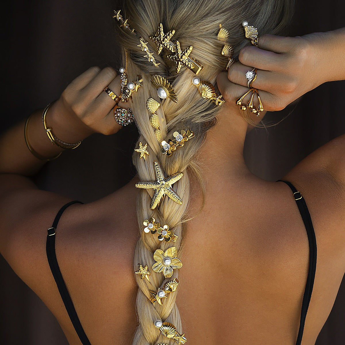 Épingle à cheveux personnalisée en forme d'étoile et de coquillage avec alliage de zinc