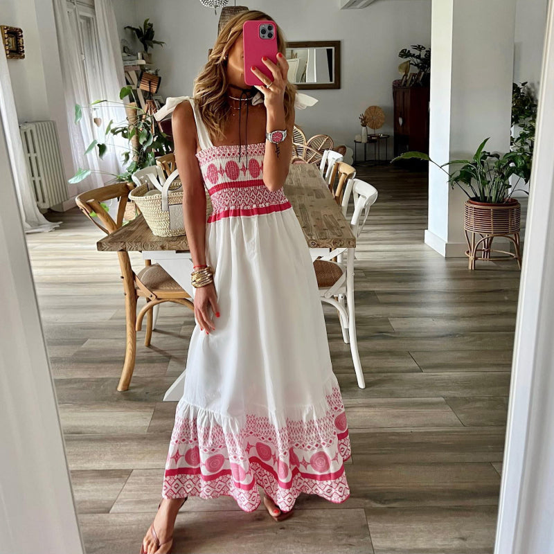Robe longue décontractée bohème pour femme en rouge