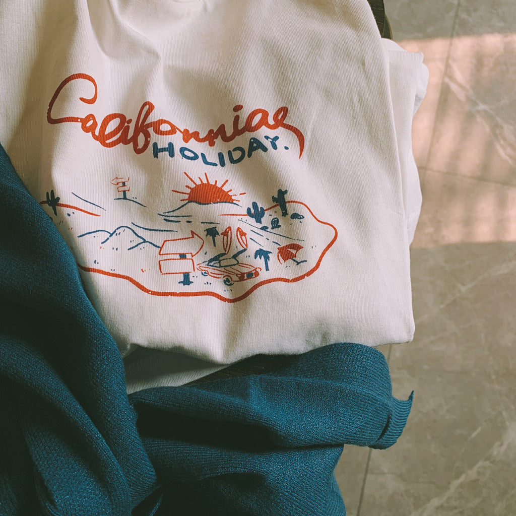 Camiseta de manga corta con estampado casual de moda para mujer